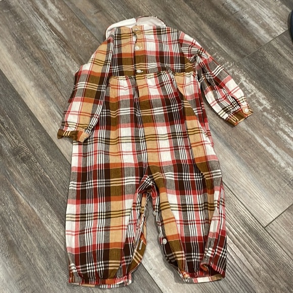 Smocked Silly Goose Fall Scarecrow Pumpkin Plaid Outfit 12 months - Picture 4 of 5